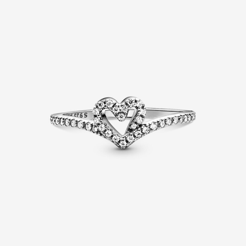 Sterling Silver Pandora Sparkling Wishbone Heart & Promise Rings | 1826450-UM