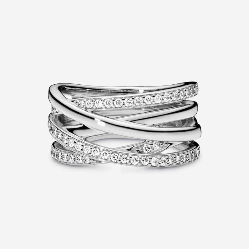 Sterling Silver Pandora Sparkling & Polished Lines Band Rings | 8456097-CN