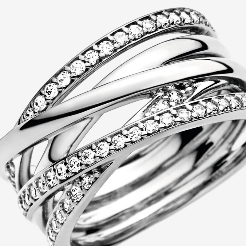 Sterling Silver Pandora Sparkling & Polished Lines Band Rings | 8456097-CN