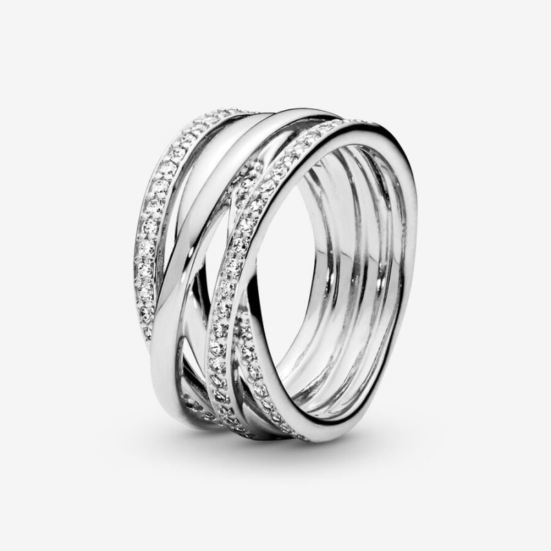 Sterling Silver Pandora Sparkling & Polished Lines Band Rings | 8456097-CN