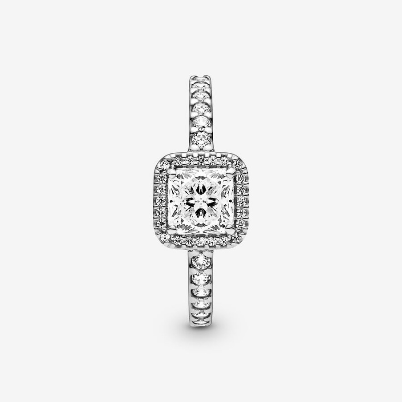 Sterling Silver Pandora Square Sparkle Halo Halo & Solitaire Rings | 7953416-YJ