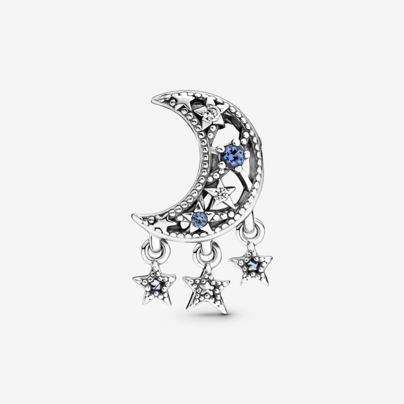 Sterling Silver Pandora Star & Crescent Moon Dangle Charms | 7483120-XF