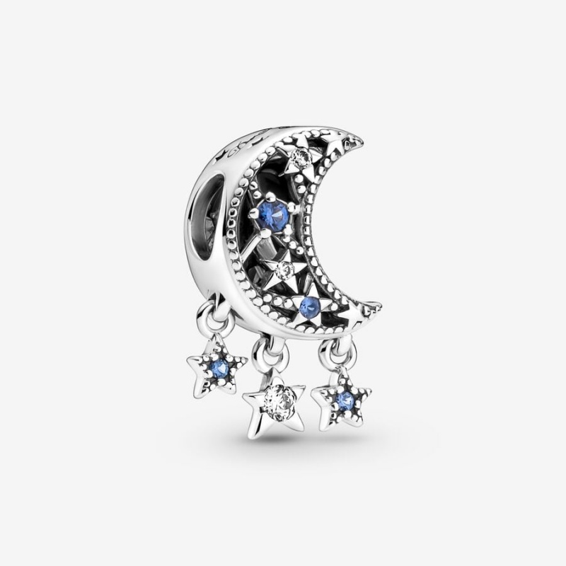 Sterling Silver Pandora Star & Crescent Moon Dangle Charms | 7483120-XF