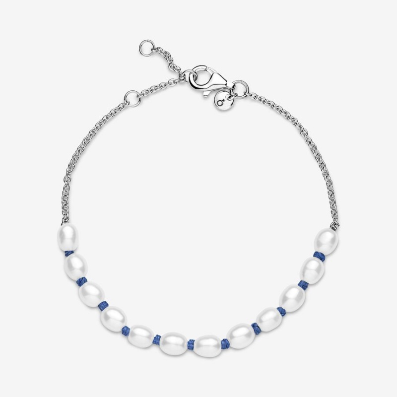 Sterling Silver Pandora Treated Freshwater Cultured Pearl Blue Cord Non-charm Bracelets | 7934508-EA