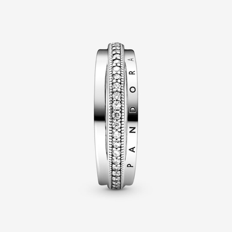 Sterling Silver Pandora Triple Band Pavé Statement Rings | 3827964-YR