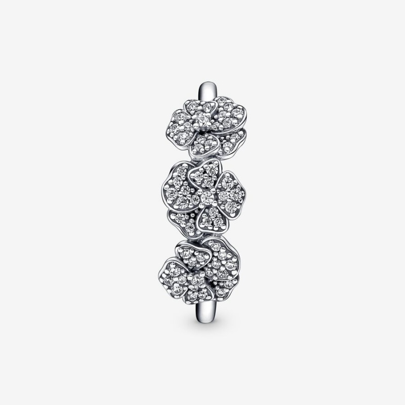 Sterling Silver Pandora Triple Pansy Flower Statement Rings | 9530412-NB