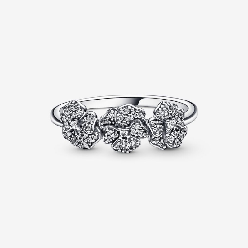 Sterling Silver Pandora Triple Pansy Flower Statement Rings | 9530412-NB