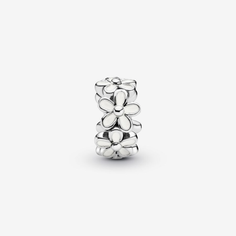 Sterling Silver Pandora White Daisy Flower Spacer Spacer Charms | 4201673-PY