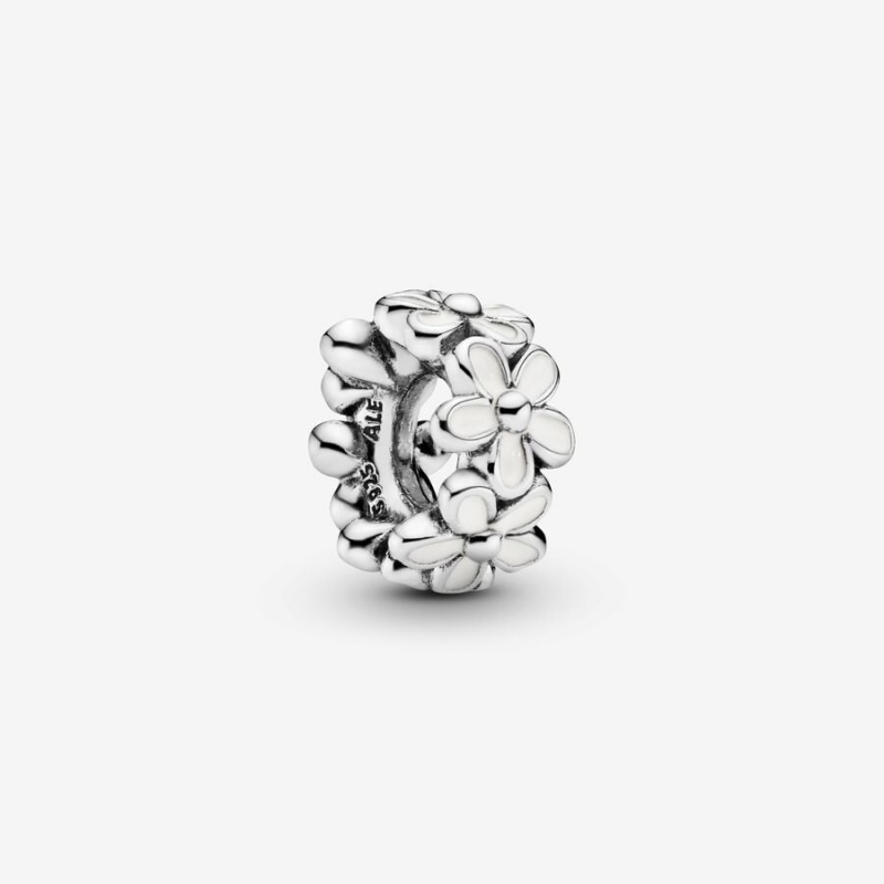 Sterling Silver Pandora White Daisy Flower Spacer Spacer Charms | 4201673-PY