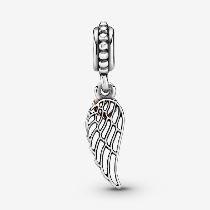 Two-tone Pandora Angel Wing and Heart Dangle Dangle Charms | 8746123-XT