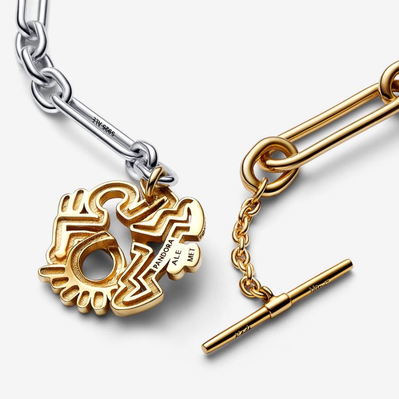 Two-tone Pandora Keith Haring x Two-tone Twisted Figure T Bar Pendant Necklaces | 6197238-AL