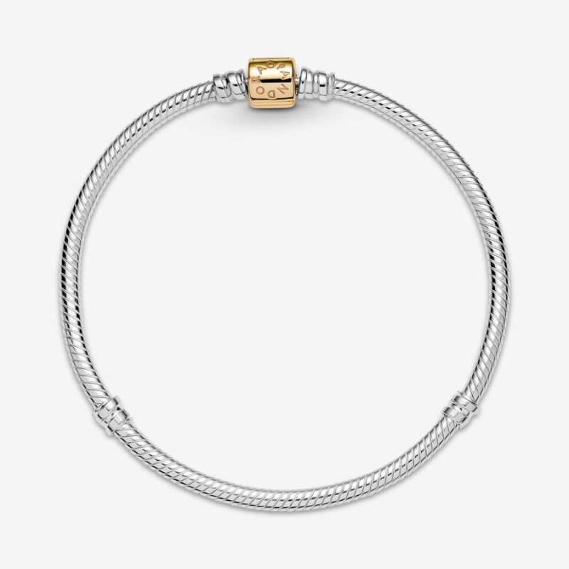 Two-tone Pandora Moments Two-tone Barrel Clasp Snake Chain Bracelets | 2897516-TE