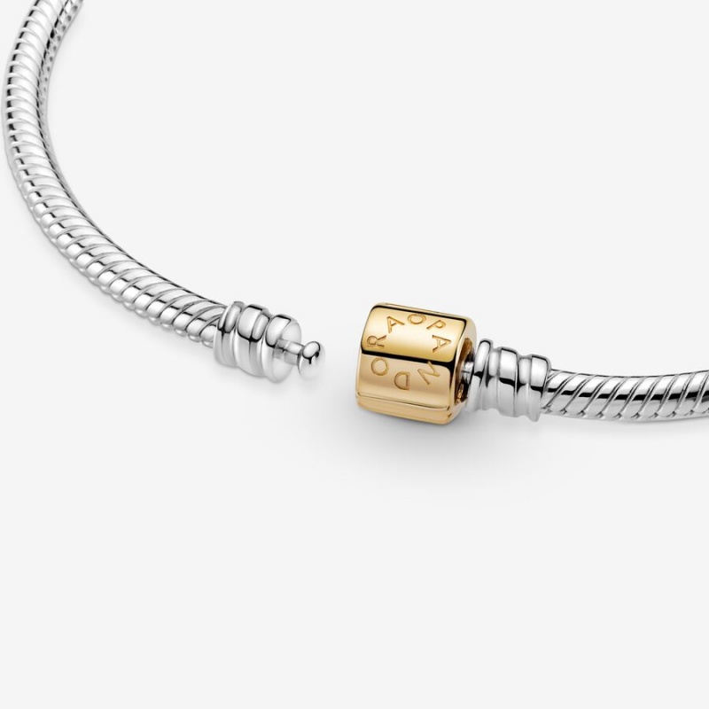 Two-tone Pandora Moments Two-tone Barrel Clasp Snake Chain Bracelets | 2897516-TE