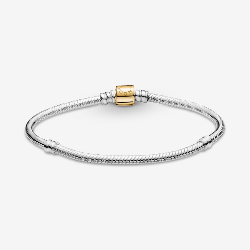 Two-tone Pandora Moments Two-tone Barrel Clasp Snake Chain Bracelets | 2897516-TE