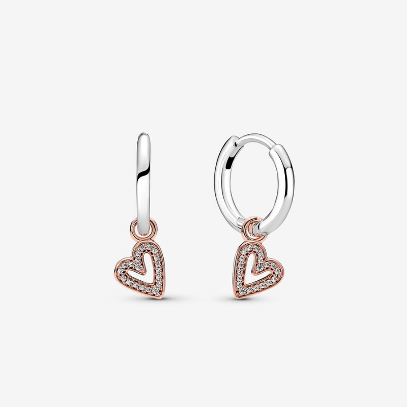 Two-tone Pandora Sparkling Freehand Heart Hoop Earrings | 8735026-BU