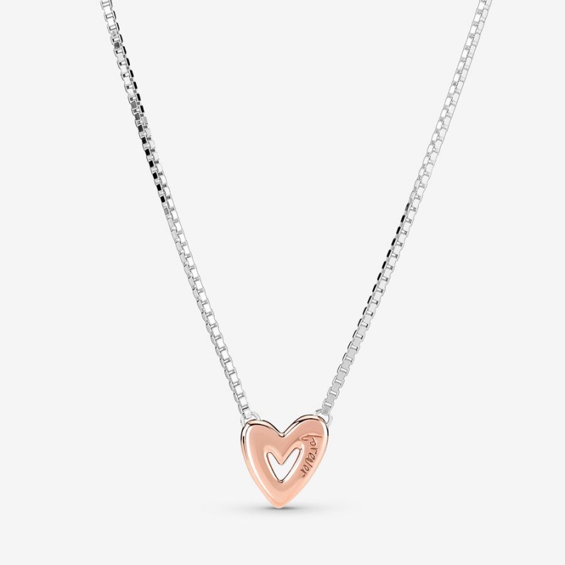 Two-tone Pandora Sparkling Freehand Heart Pendant Necklaces | 9240761-PZ