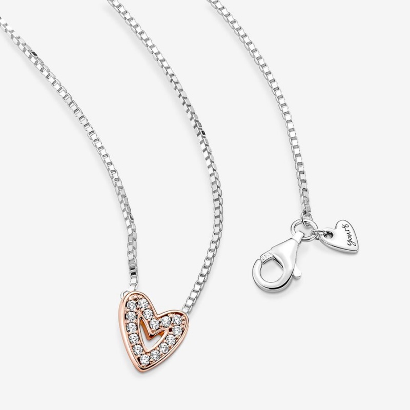 Two-tone Pandora Sparkling Freehand Heart Pendant Necklaces | 9240761-PZ