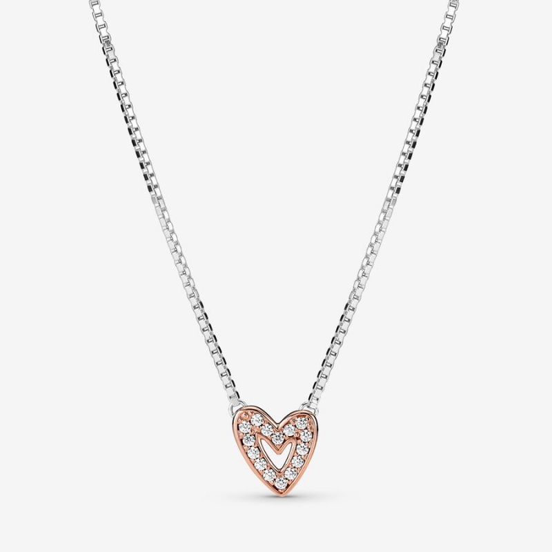 Two-tone Pandora Sparkling Freehand Heart Pendant Necklaces | 9240761-PZ